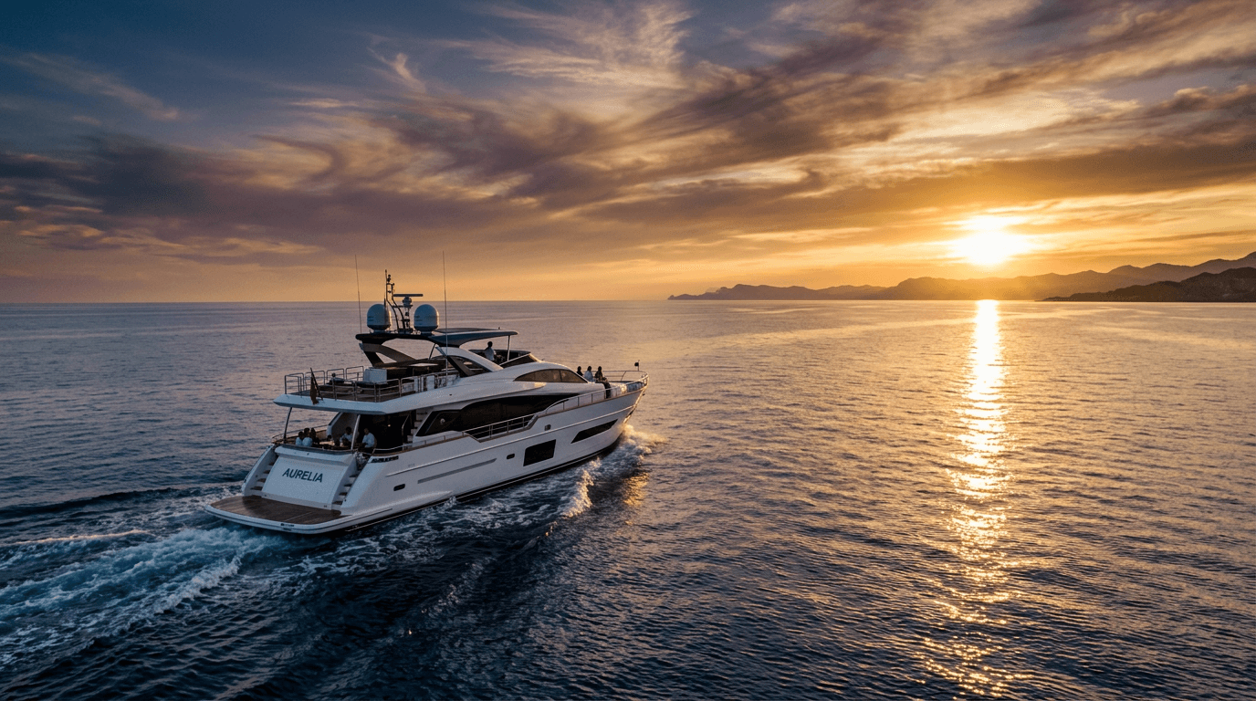 Luxury yacht at golden hour